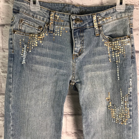 Vintage Flares Jeans NWOT Premium Denim Embellished Sequins Cache - Picture 6 of 9